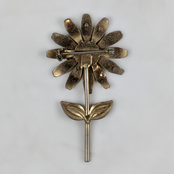 Vintage White Daisy Brooch Enamel Flower Pin Retro 1960s Jewelry Mid Century - Picture 2 of 3